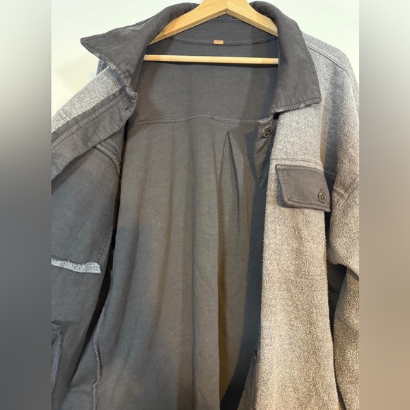 Free People Gray Ruby Oversized Button-Up Shirt Jacket with Elbow Patches - Picture 10 of 15